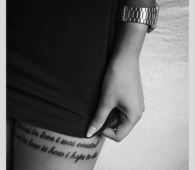 "In love I was created and in love is how I hope to die." Same quote different spot.