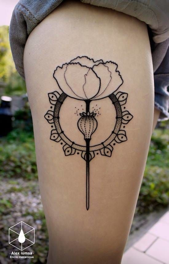 Simple yet effective: linework and dotwork poppy by Alex iumsa.