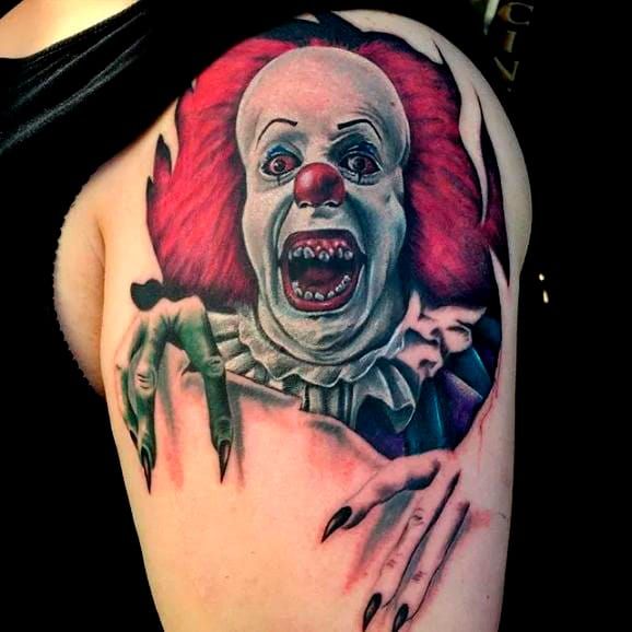 Tattoos by Ping - Finished up Pennywise for Jonathan's horror back piece.  This is such a fun project, thank you Jonathan! #pennywisetattoo #pennywise  #pennywisetheclown #ittattoo #clowntattoo #pennywiseit #pennywiseclown  #itmovie #youllfloattoo