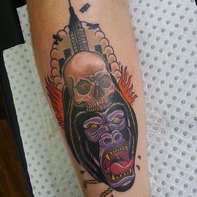 Gorilla skull on a knee by  Lucky 13 Tattoo Sasebo  Facebook