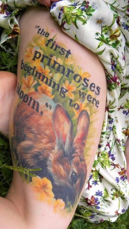 This realistic tattoo is inspired by the Watership Down novel. Could you tell us who is the artist?