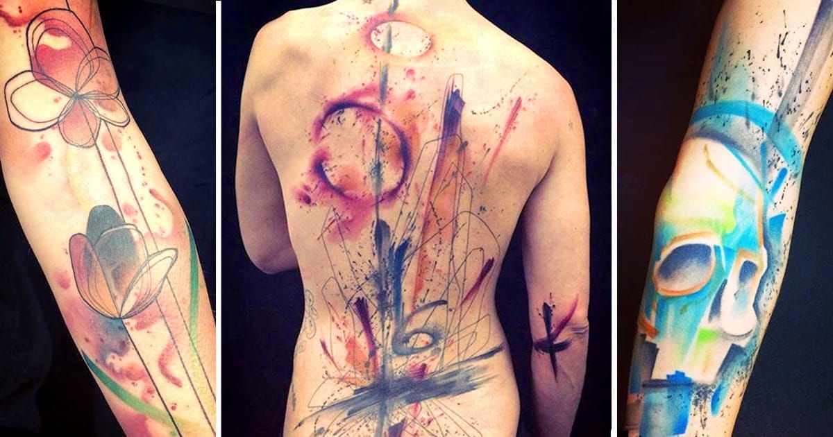 Engaging Abstract Watercolor Tattoos by Belly Button