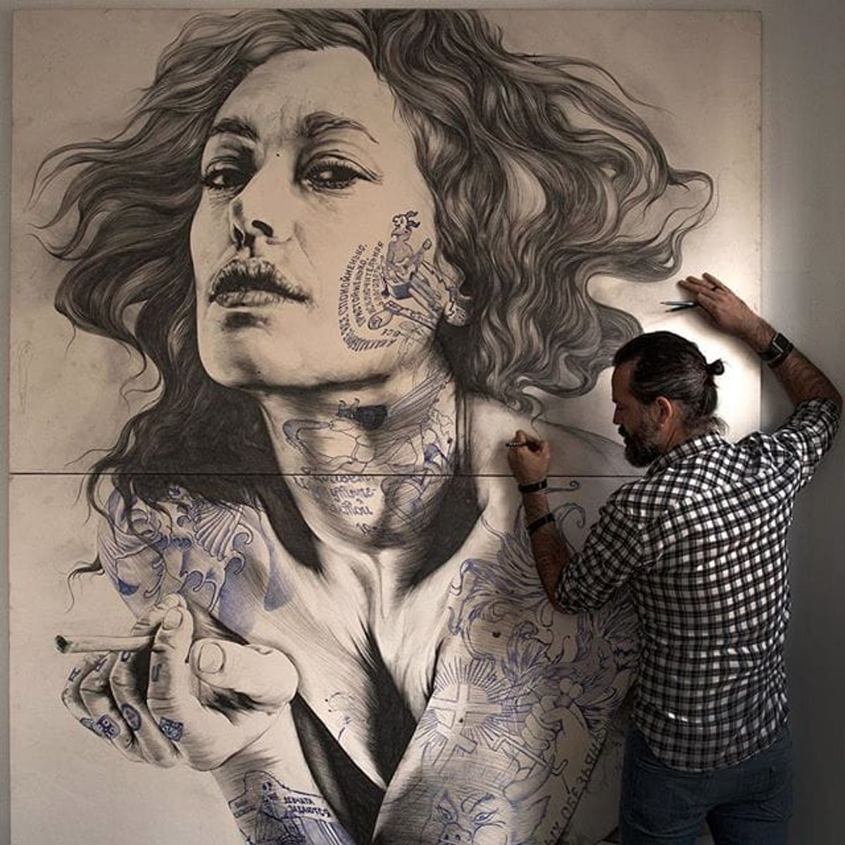 Breathtaking Ballpoint Pen Tattooed Portraits by Gabriel Moreno
