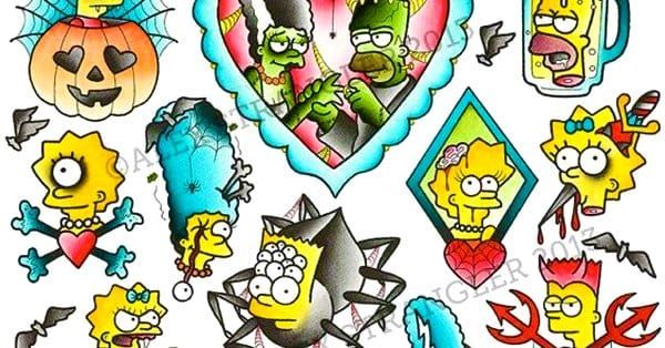 Simpsons treehouse of Horror Tattoo Style A3 Flash Sheet  Etsy UK