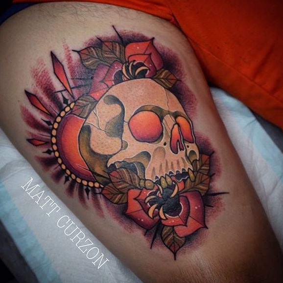 Amazing neo trad skull and dagger  Brass Buddha Tattoos  Facebook