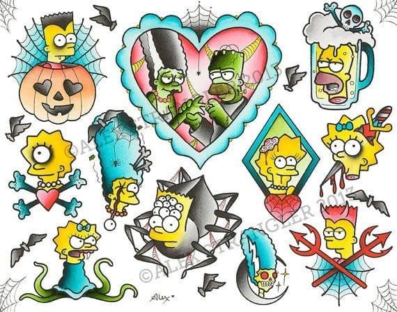 Buy The Simpsons Treehouse of Horror Tattoo Flash Sheet Online in India   Etsy