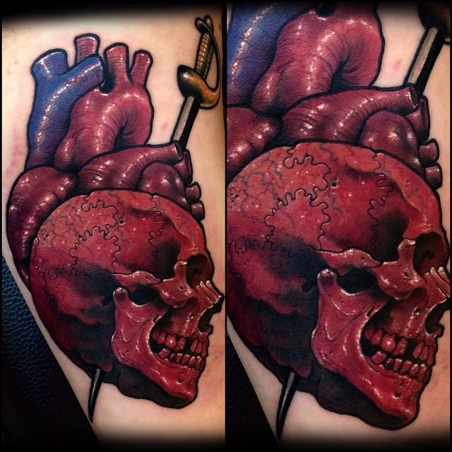 Skull tattoo by Varo. #Varo #skull #southkorean #mashup #alternative #anatomicalheart