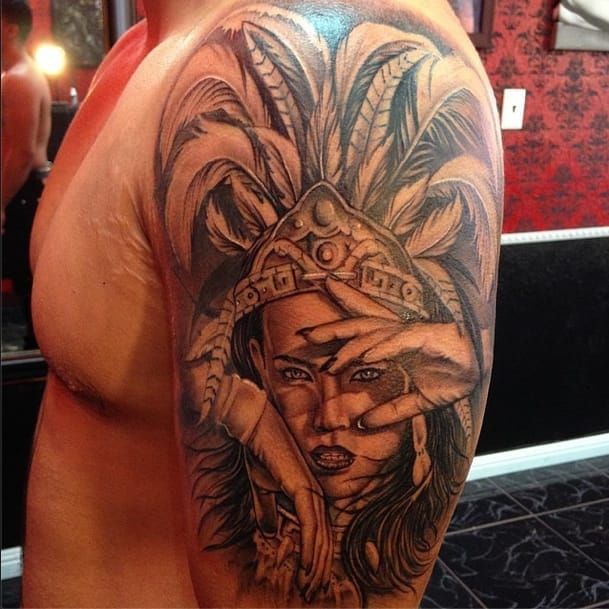 Contemporary Aztec Chest and Shoulder Tattoo By Elle     Please  do not copy any tattoos you see on this page Each one is custom   Instagram