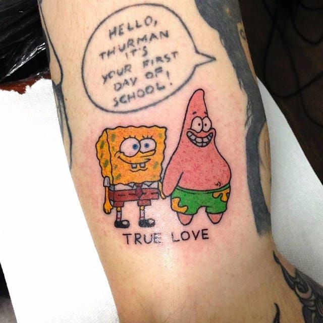 Matching SpongeBob and Patrick Tattoos  Matching tattoos for siblings Spongebob  tattoo Brother tattoos