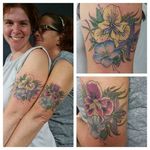 Mother-daughter iris tattoos by Rachelle Carroll. #flower #iris #family #RachelleCarroll #neotraditional