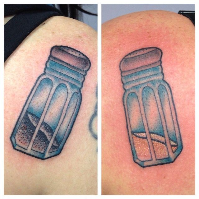 Salt shaker tattoo  Tattoos Food tattoos Neck tattoo