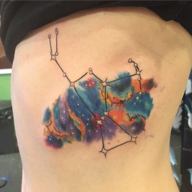 Minimalist Orion constellation tattoo on the right