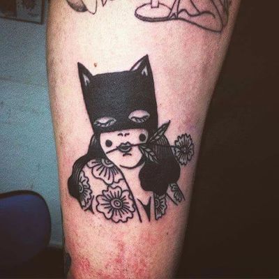Cat lady tattoo by Starababa. #blackwork #feline #cat #catgirl #catlady #catwoman #starababa