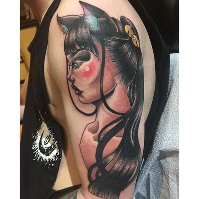 Cat lady tattoo by Torie Wartooth. #TorieWartooth #neotraditional #feline #cat #catgirl #catlady #catwoman