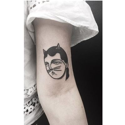 Cat lady tattoo by Fidjit Lavelle. #FidjitLavelle #blackwork #feline #cat #catgirl #catlady #catwoman