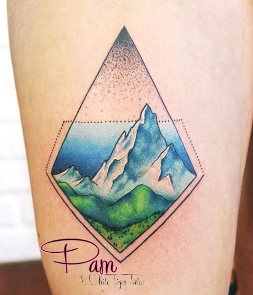 The geometric mountain tattoo version of Pamela Bratcher... #mountain landscape #geometric #geometry #PamelaBracher