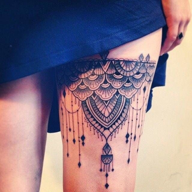 Pin by Edooo on Body art  Thigh garter tattoo Thigh tattoos women Leg  tattoos