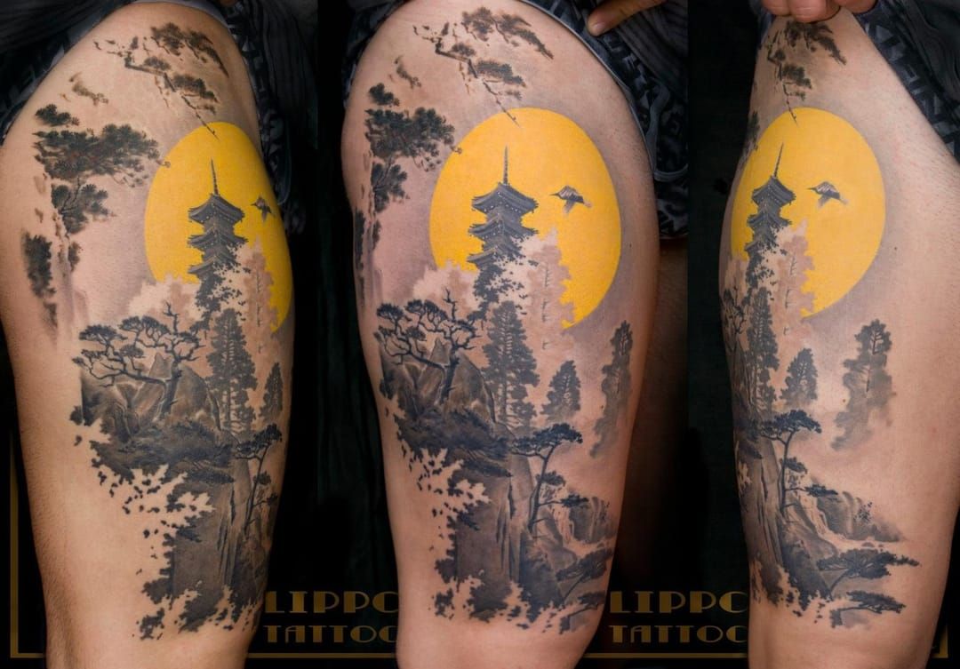 Japanese Pagoda for Ian  Black Rabbit Tattoo Collective  Facebook