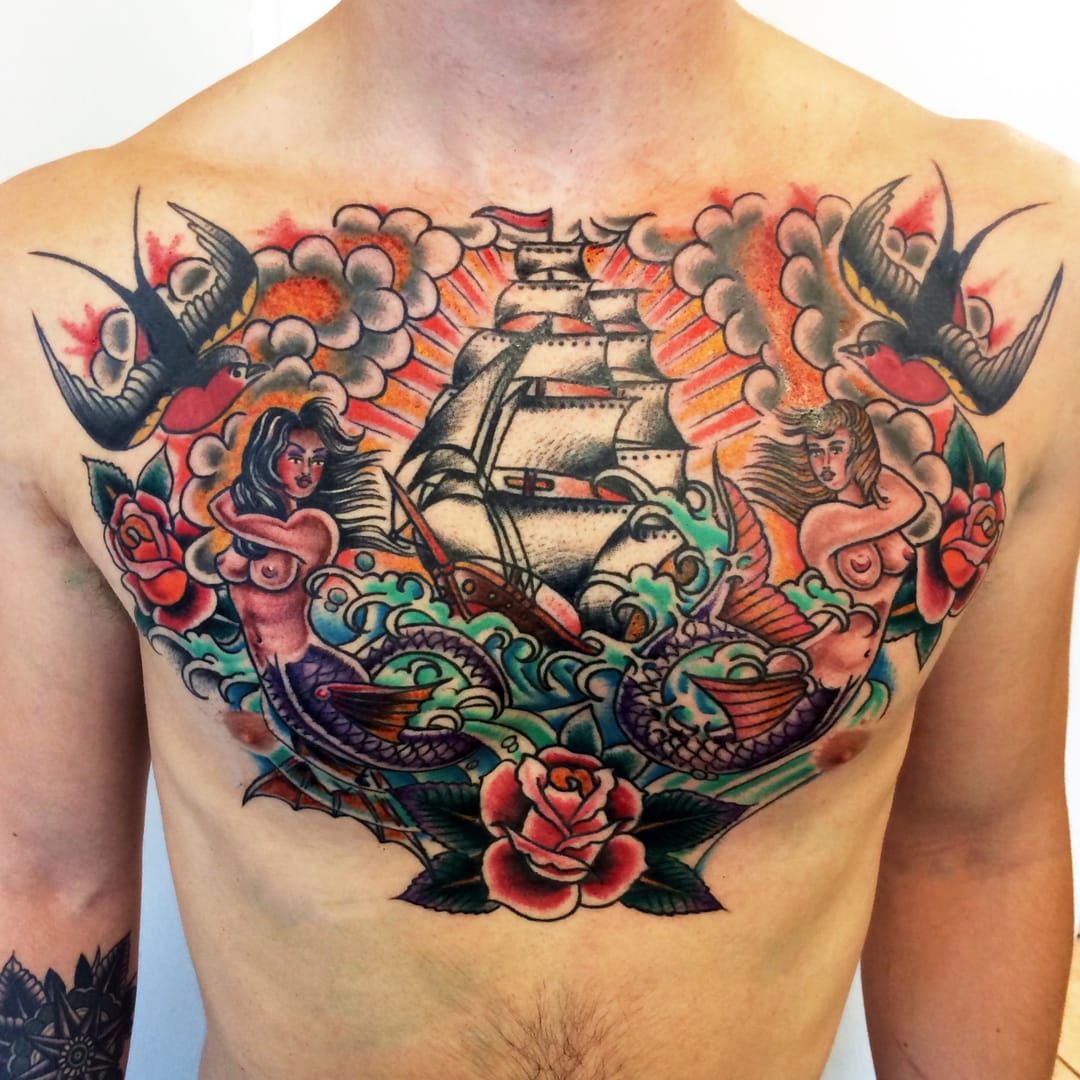 60 Traditional Chest Tattoo Designs For Men  Old School Ideas