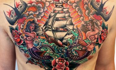 traditional ship chest tattoo