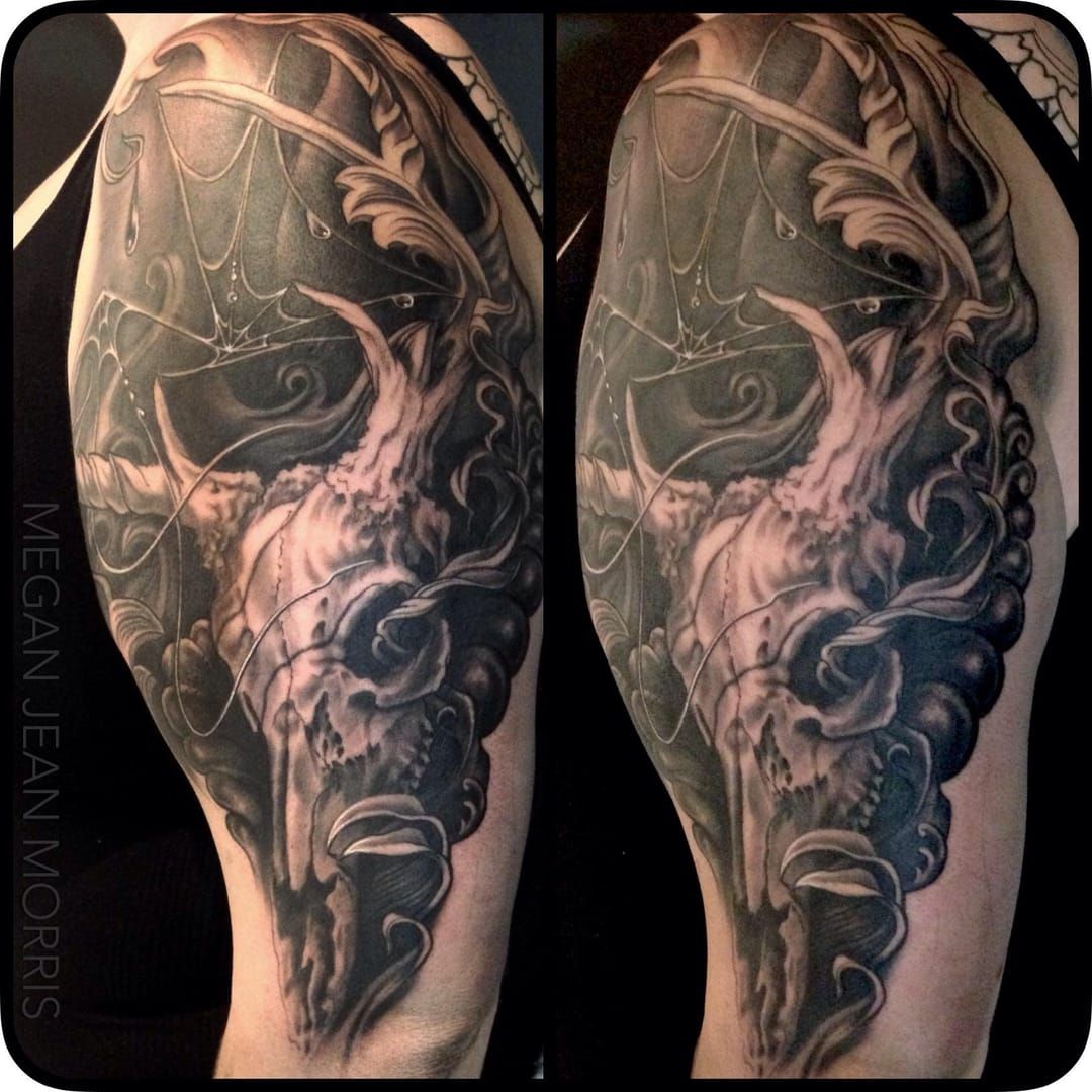 Deer skull tattoo by Megan Morris
