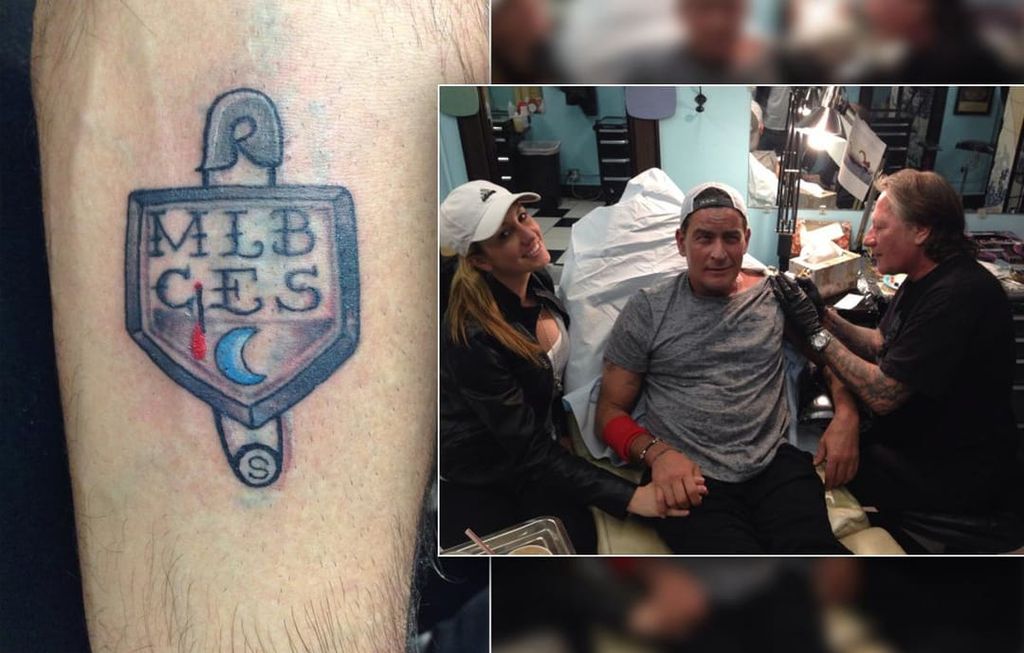 charlie sheen getting tattooed