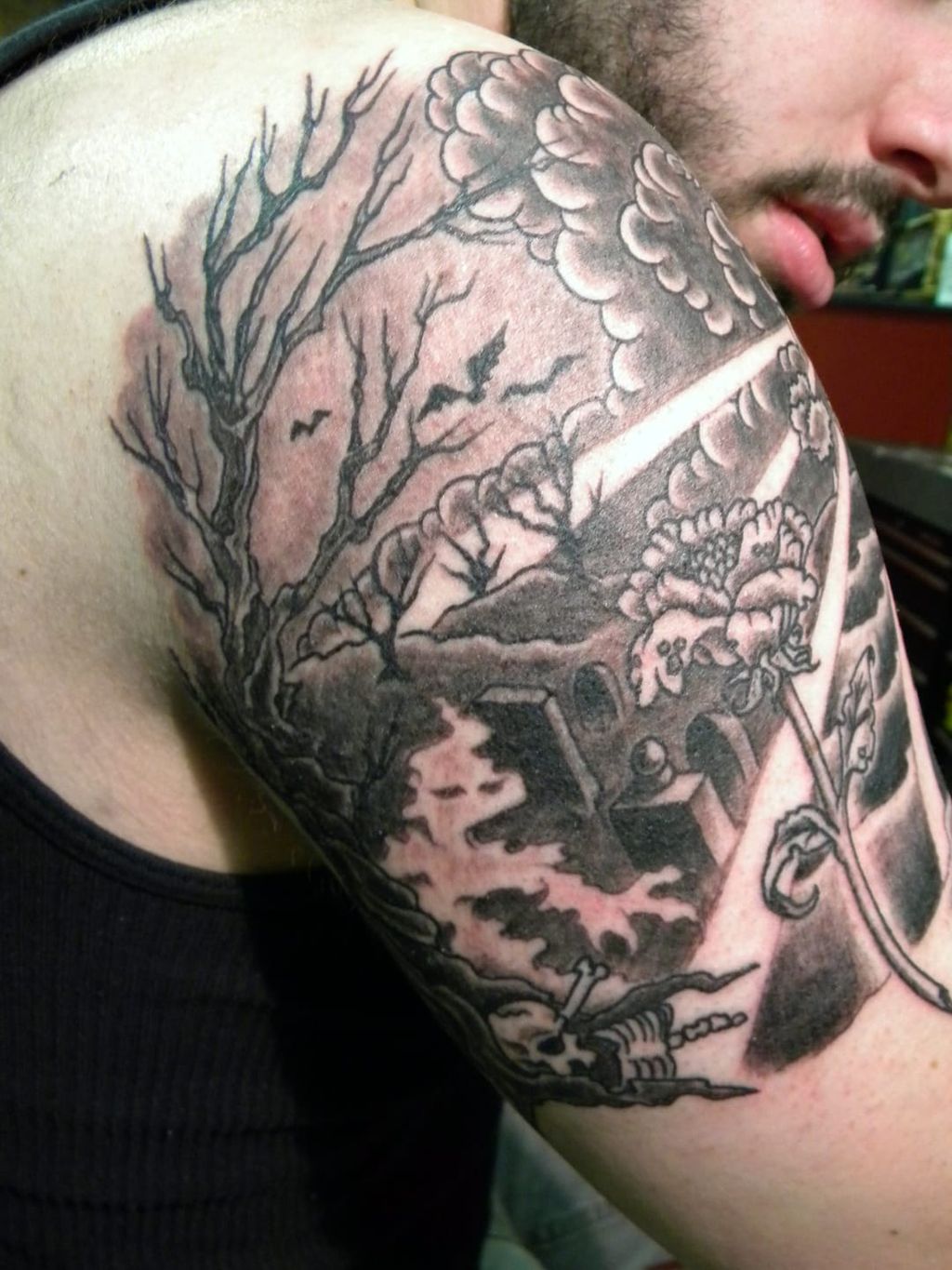 cemiterio tatuagens sombrias preto e cinza from hell tattoodo brasil, Dá pra sentir a calma da paisagem