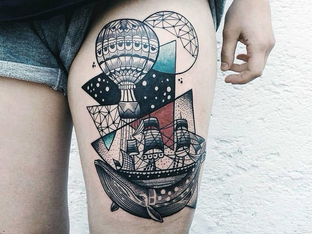 Thigh Tattoo by Jessica Kinzer