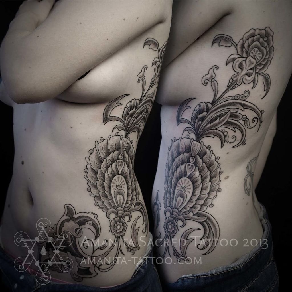 Elegant side tattoo by Mike Amanita #ornamental #flower #flowers #floral