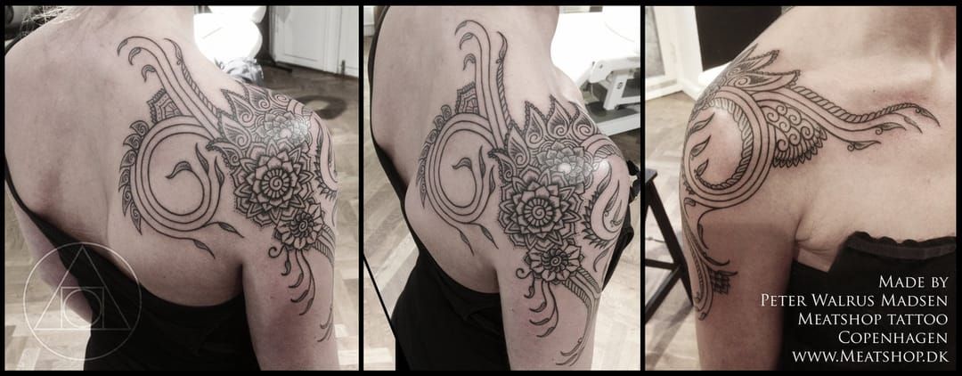 Another shoulder tattoo idea, by Peter Walrus Madsen from Meatshop Tattoo (Denmark). #ornamental #shoulder #mandala