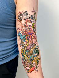 turtle fish and sea creatures #neotraditional #illustrative #colortattoo