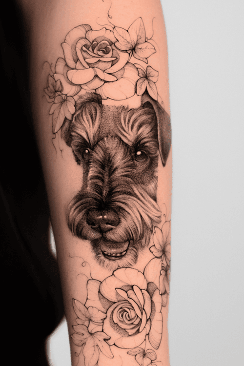 Dog Portrait with Roses