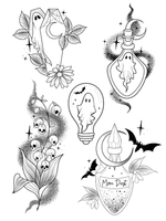 Halloween/Ghost flash designs available • Some of these can be gap fillers, they can also be changed to suit your liking. • Send me a message to book in 🎃 • #halloweentattoo #tattooflash #spookytattoos