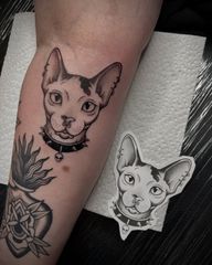 Custom sphinx tattoos, designed straight from their real-life feline counterparts. 🐈⬛✨ . #sphinxcat #sphinxtattoo #gothanimals #emoanimals