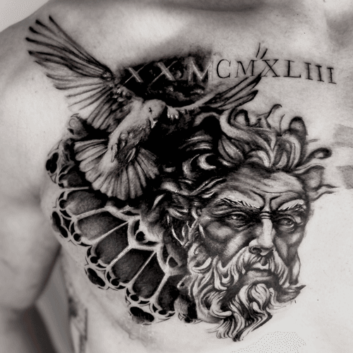 Mythological Head and Bird