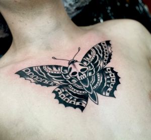 Death moth made in London. #traditional #blackandgrey #deathmoth #chestpiece