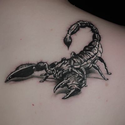 Detailed black and gray scorpion tattoo done by talented artist Craig Hicks, perfect for those who love realism in their ink.