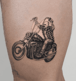 Black and Gray Biker on Chopper Tattoo