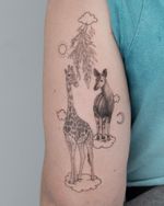 Dreamy Giraffe and Okapi on Clouds