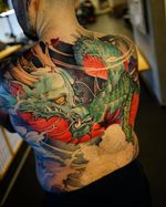 🔥Back pice in progress 🐉 Still need some on the face and the button part - #dragontattoo #backpiece #japanesedragontattoo #inkedlife #tattoostyle #neojapanese - @dropout_cph @bheppo