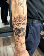 Geometric Skull and Rose Tattoo