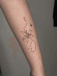 Delicate Floral and Star Flow Tattoo