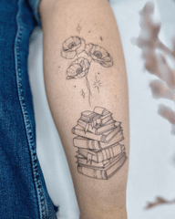 Books and Flowers Tattoo