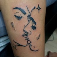 Ahhh romance . . . . . #tattooapprentice #romantictattoo #sanfranciscotattoo #lineworktattoo #kissingtattoo