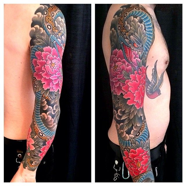 Snake and peonies always a classic motif Done by Aaron ball  aaronballtattoo Unseen Tattoo Adelaide AUS  rirezumi