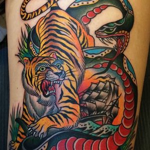 #traditional #newtraditional #tiger #snake #ship #tattoo #samuelebriganti