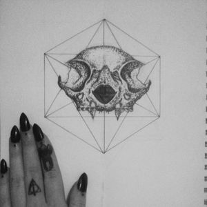 #dotwork #animal #skull #design with #geometric #hexagon