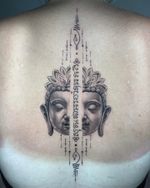 Split Buddha Head with Sacred Script