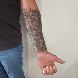 Detailed ornate dotwork pattern forearm 