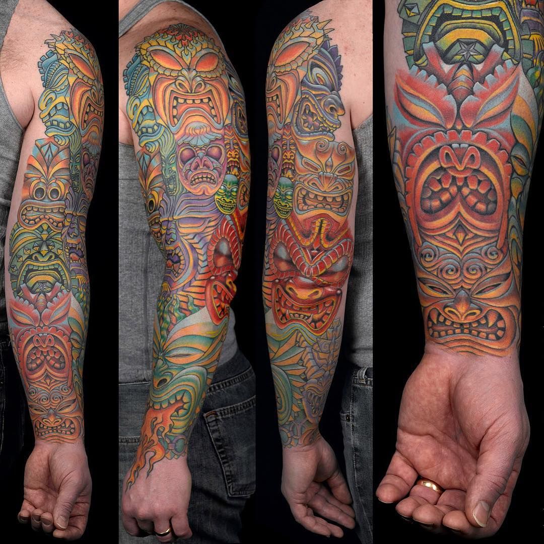 Tattoo uploaded by Inkline Studio • #tiki #arm #sleeve #tattoo by #tattooer  #anilgupta #color #custom #tattoos #ink_ig #taot #mastertattoos  #inklinestudionyc #lowereastsidenyc • Tattoodo